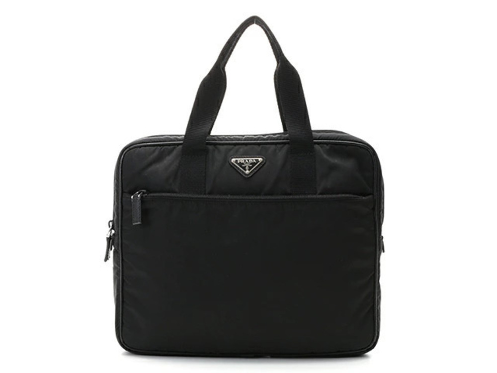 Prada bag briefcase business black leather Saffiano